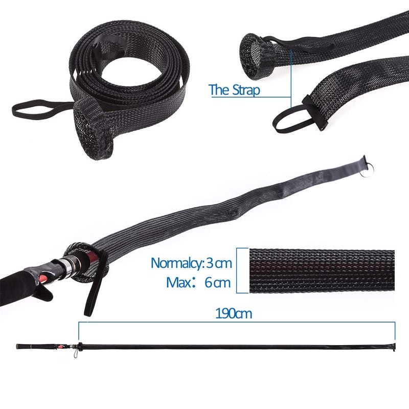 LEO 10 Pcs Fishing Rod Sleeve Cover 190cm/74.8inches Braided Mesh Protector Pole Gloves With Strap for Fly Spinning Casting Sea Fishing (5 Colors) - Image 2